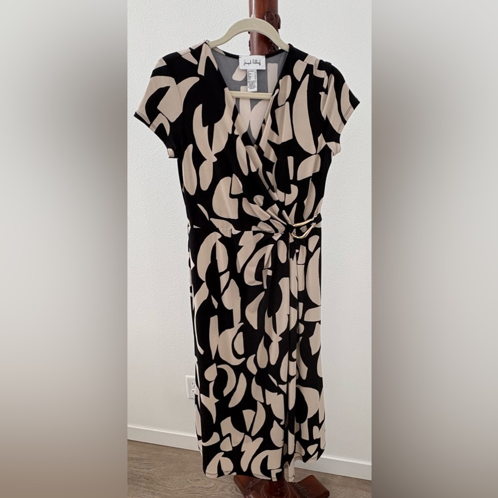 Joseph Ribkoff Chic Black and Beige Wrap Dress
